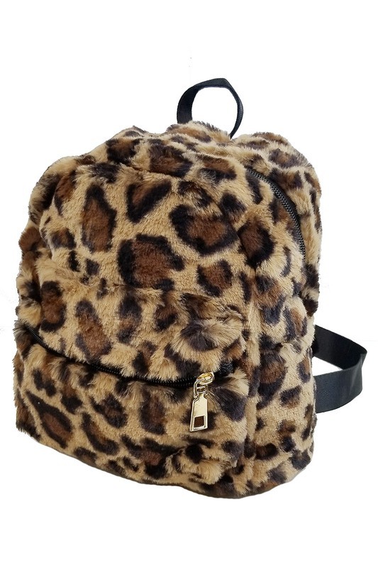 fluffy leopard backpack