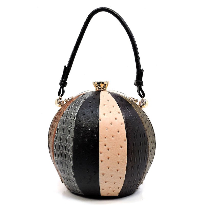 MULTI-COLORED OSTRICH PATCHWORK BALL-SHAPED LW2038A > Boutique