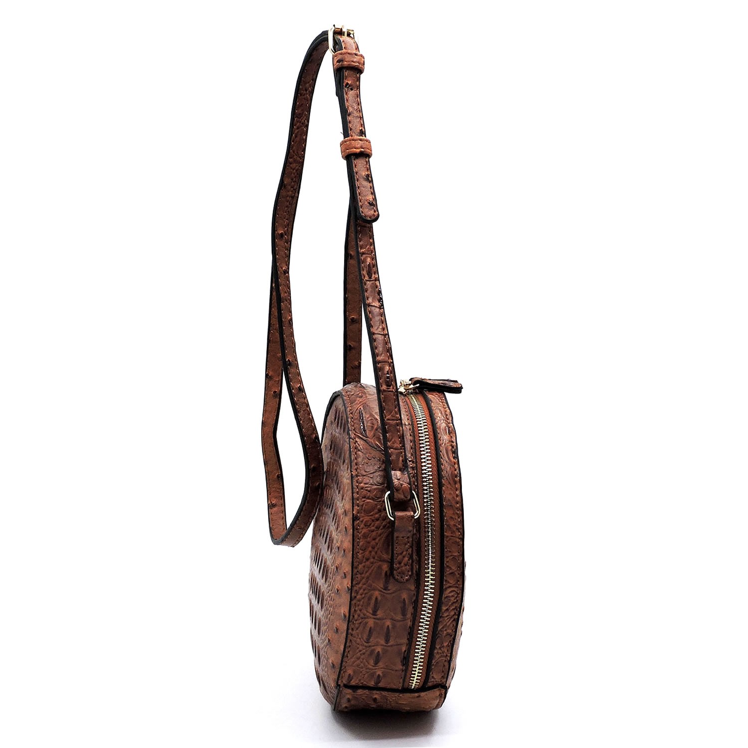 Ostrich Handbag Flapover Cross Body Bag with Bamboo Handle