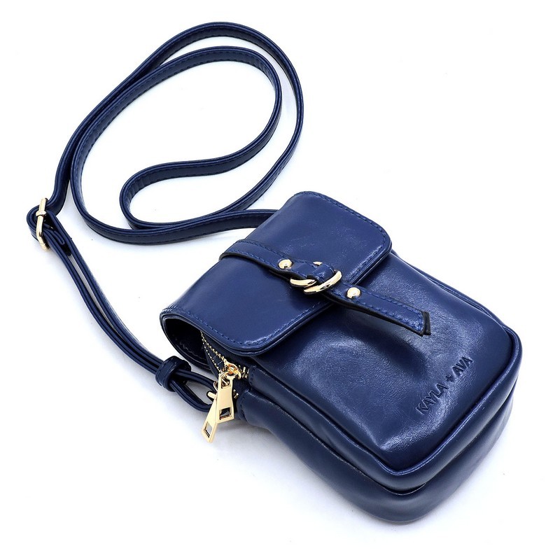 Kayla + Ava Crossbody Bag Womens Blue Leather Vegan Leather Weave Cable  Chain
