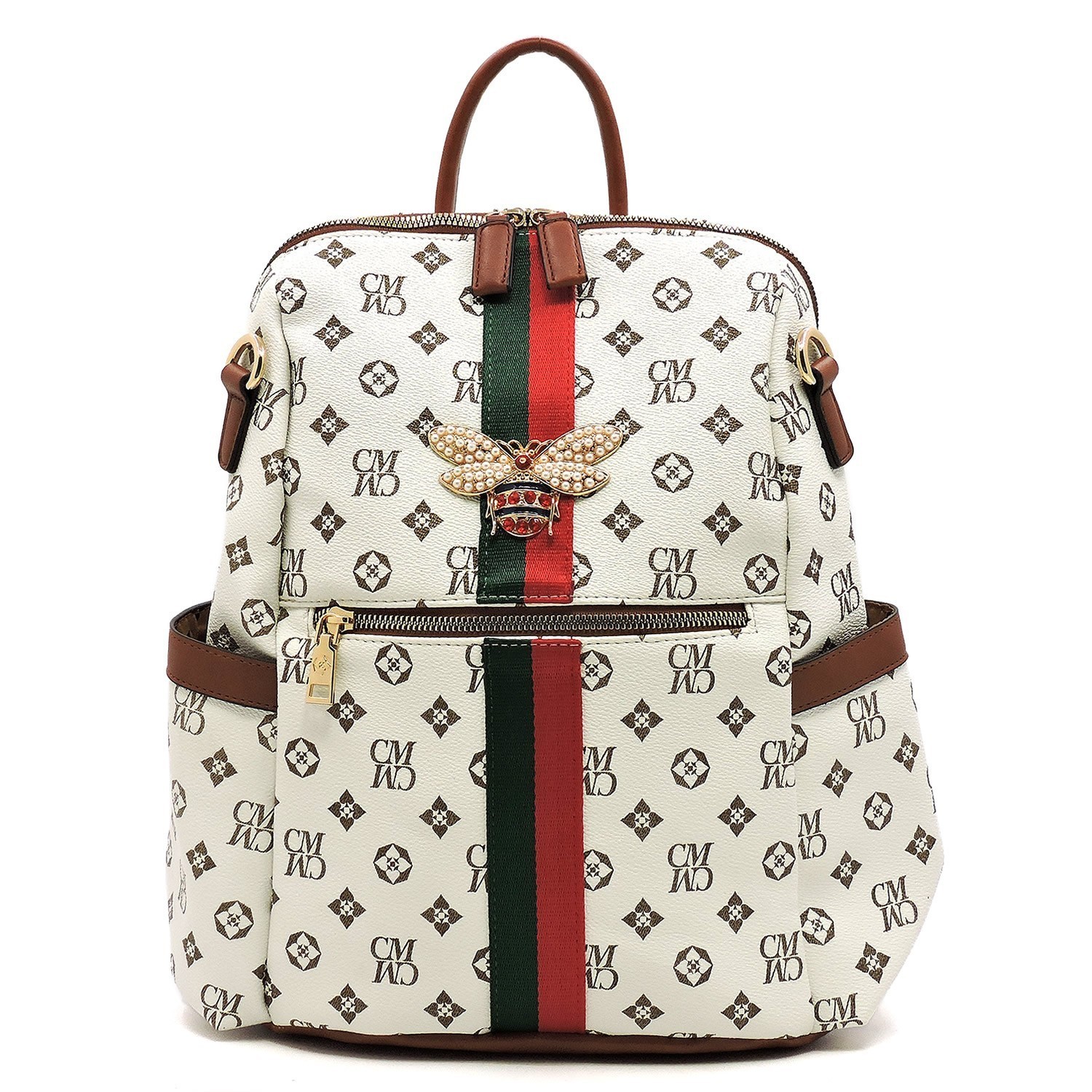 Cute Queen Bee Stripe Monogram Convertible Backpack Satchel HF-CS2751 >  Classic Bags, Monogram > Mezon Handbags
