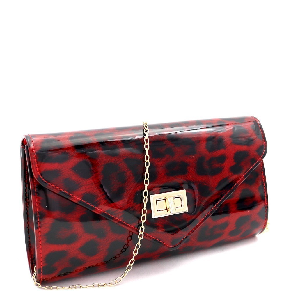 Leopard & Red Patent Clutch Bag