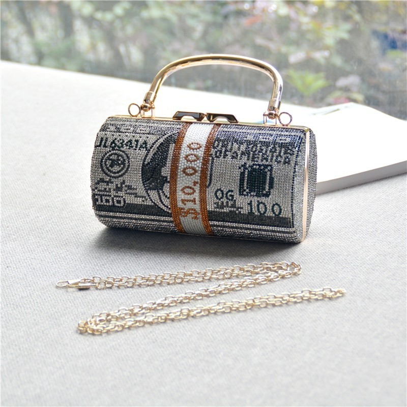 Luxury Rhinestone Money Clutch Purses Cash Dollars Evening Bag