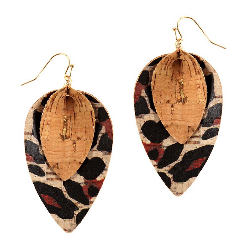 Layered Leopard Print Cork Leaf Shape Earring MH-CE1897 > Earrings > Mezon  Handbags