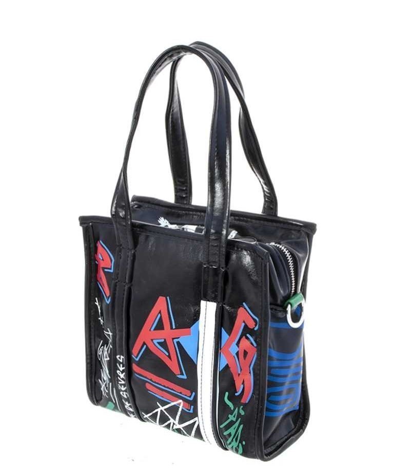 Balenciaga Bazar Graffiti Printed Textured-leather Shoulder Bag In