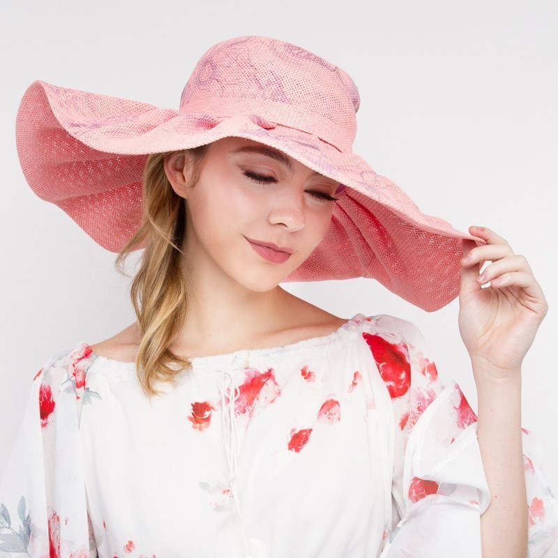 Summer Floppy J Lo Hat With Floral Print SLHTP827 > Straw Hats, Summer