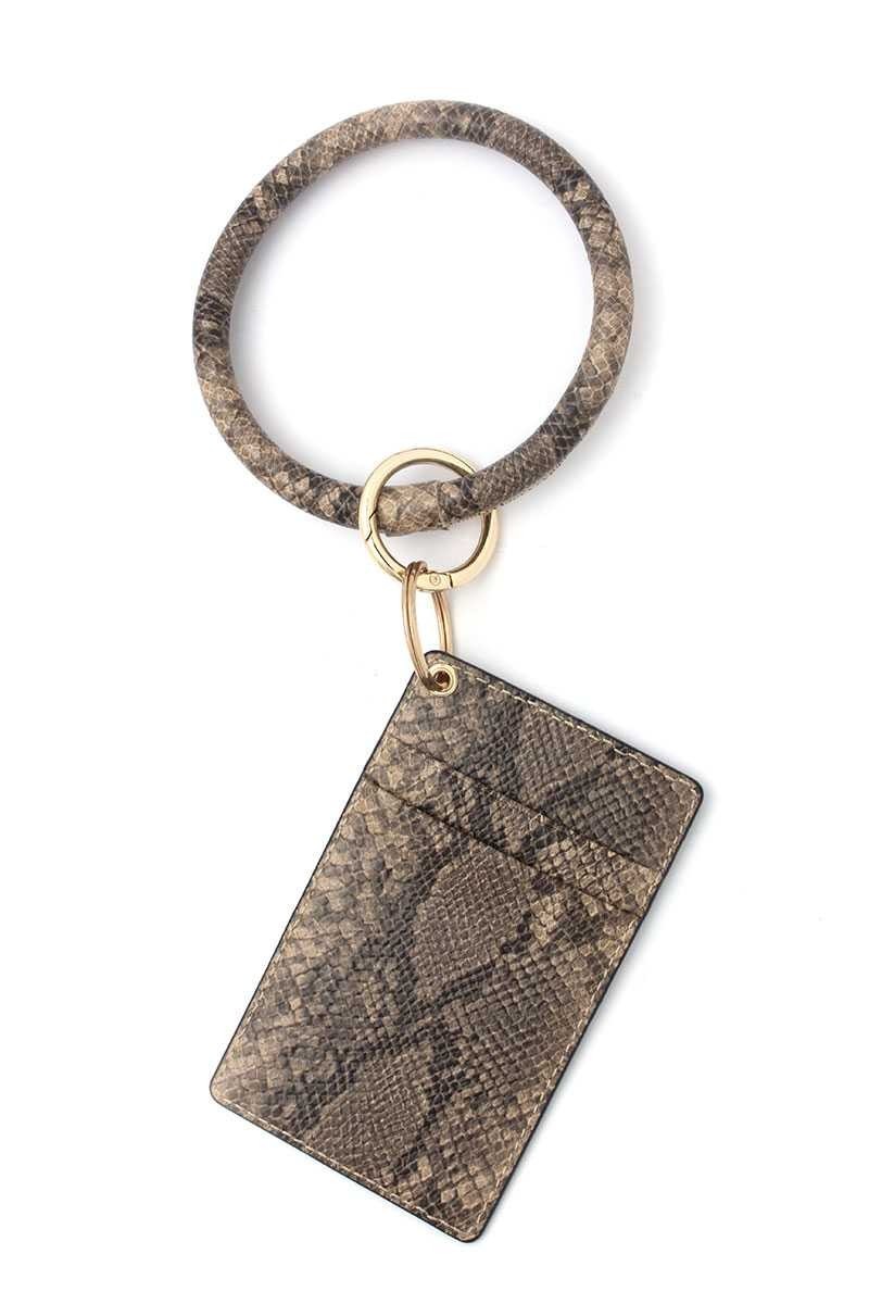 Vegan Leather Snake Print Key Ring