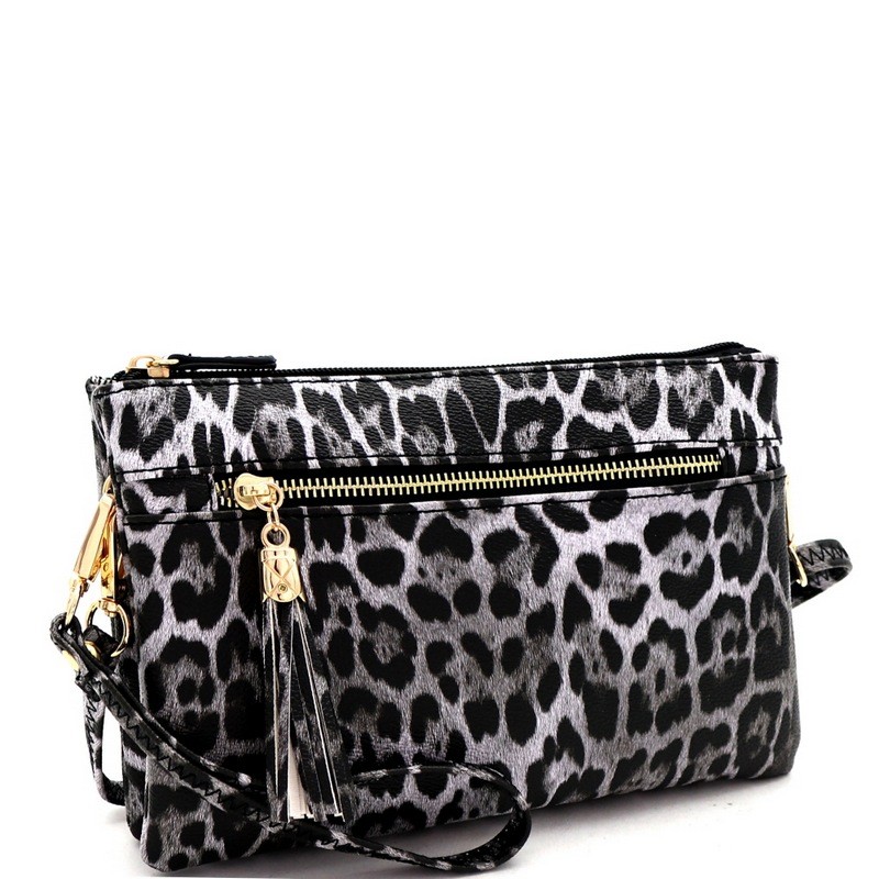 Fold-Over Tassel Accent Leopard Print Clutch Shoulder Bag MH-LE048 > Animal  Print > Mezon Handbags