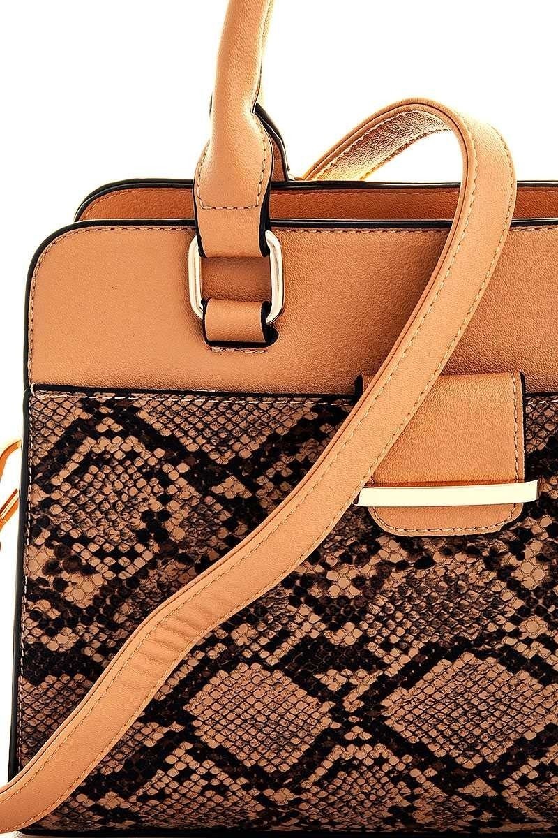 CHIC TWO TONE SNAKE PATTERN SATCHEL WITH LONG STRAP JYN0950 > Fashion