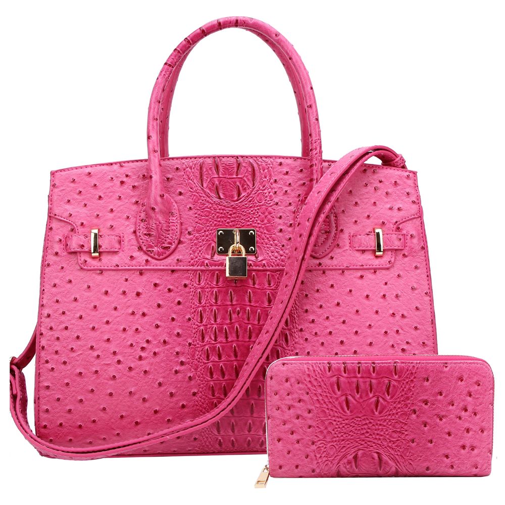 Ostrich Croc Padlock 2-in-1 Satchel FW-OS1096W > Satchel > Mezon