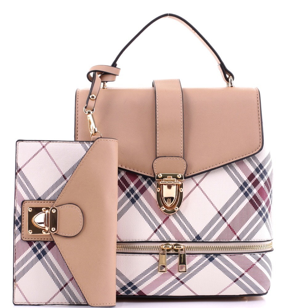 2 in 1 Convertible Transparent Clear Plaid Print Backpack MH