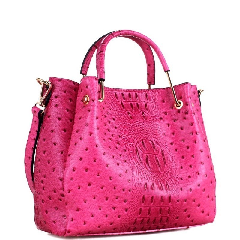 Beige and Pink Ostrich Tote: Handbags