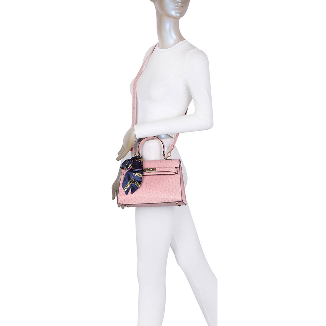 Ostrich Scarfed Top Handle 2-in-1 Satchel > Satchel > Mezon Handbags