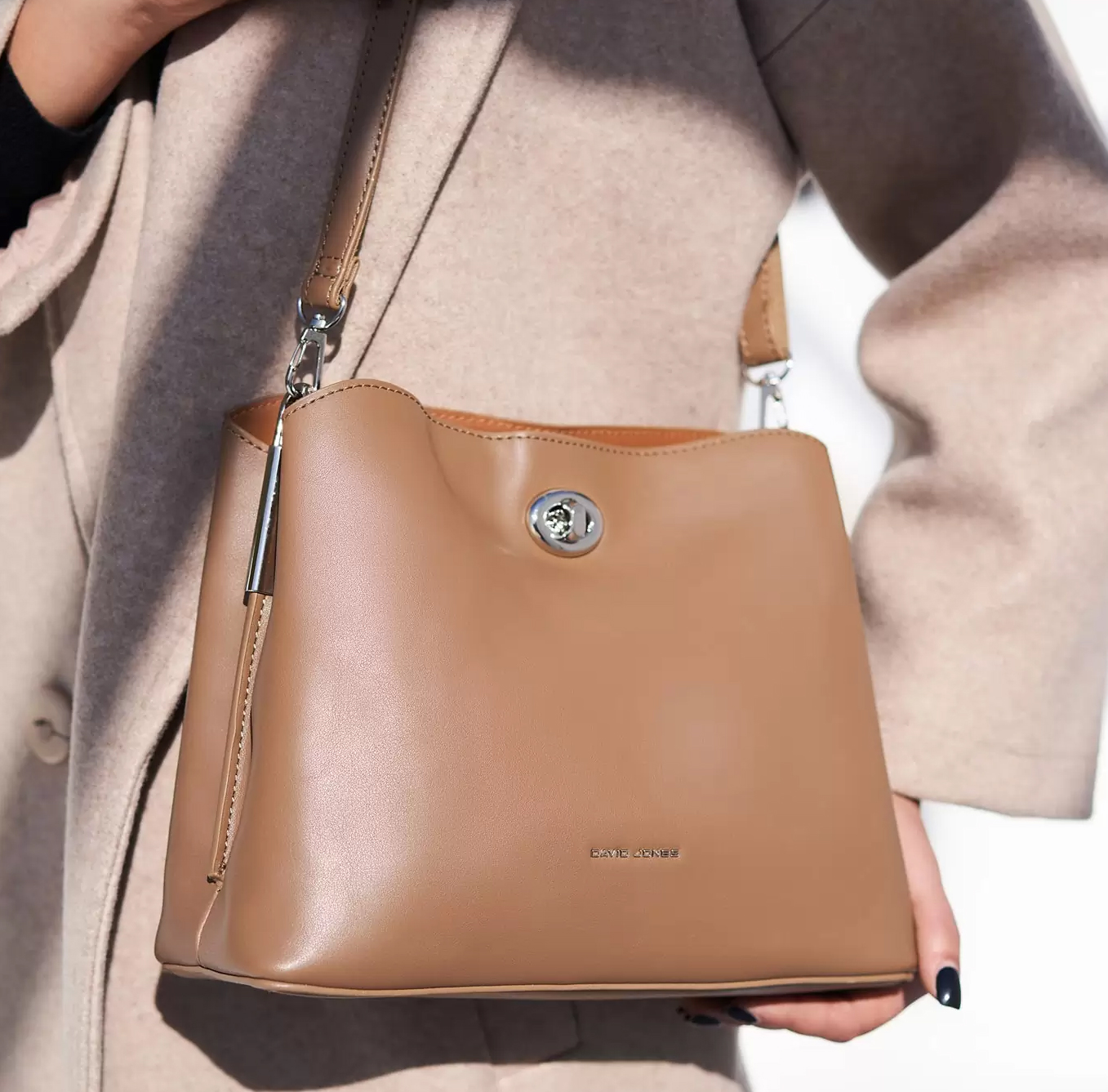 David Jones Paris Faux leather Satchel Women's handbag purse Black, Elegant  | eBay