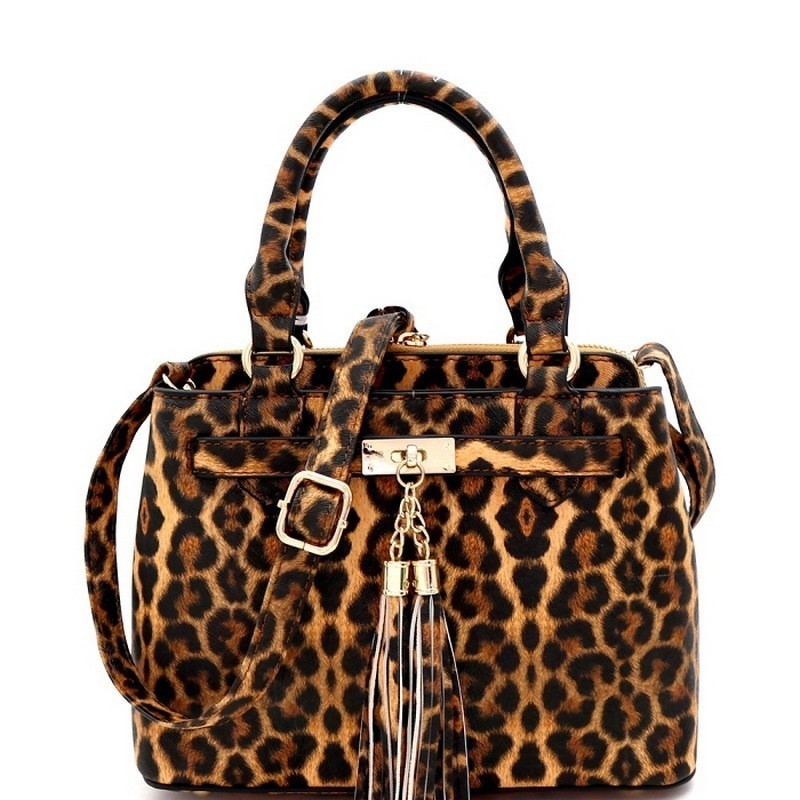 3 COMPARTMENT LEOPARD PRINT SATCHEL MH LF5053L Croc Animal Print Mezon Handbags