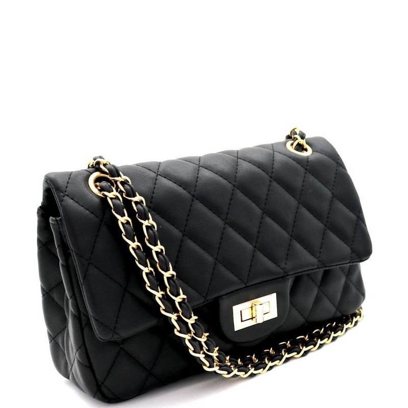 Classic Style Genuine Leather Twist Lock Bag Quilted Elegant 