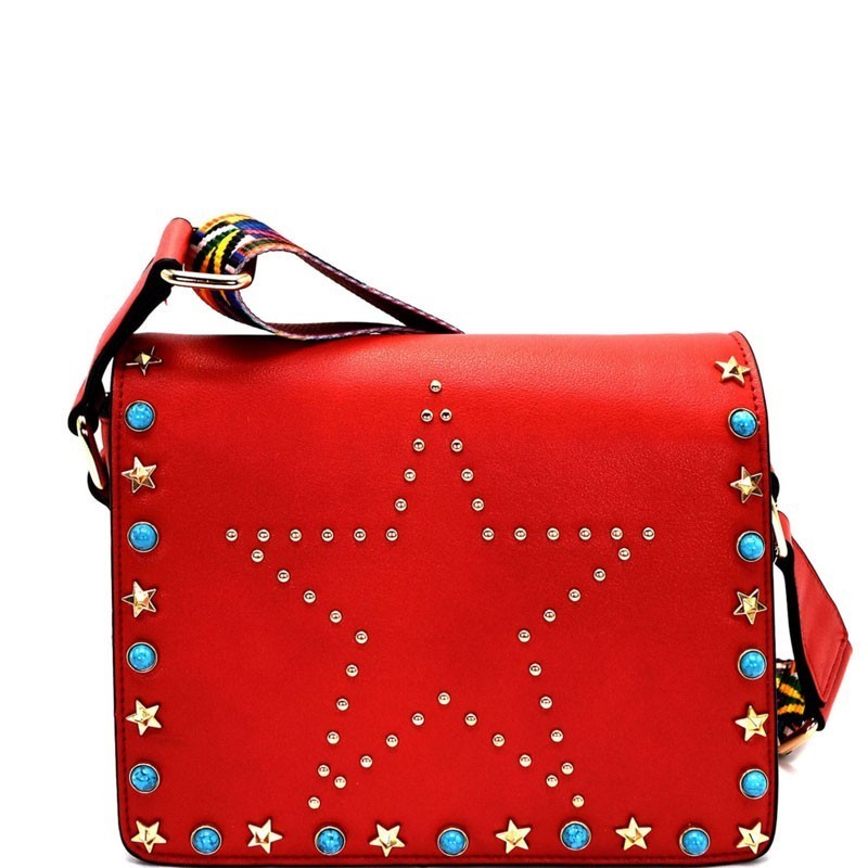 SD6079-LP Studded Star Accent Shoulder Bag with Tribal Aztec Strap >  Messenger Bags ,Cross Body > Mezon Handbags