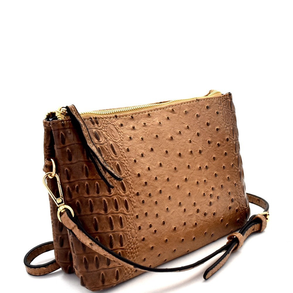 Ostrich Top Handle Crossbody Bag Tan