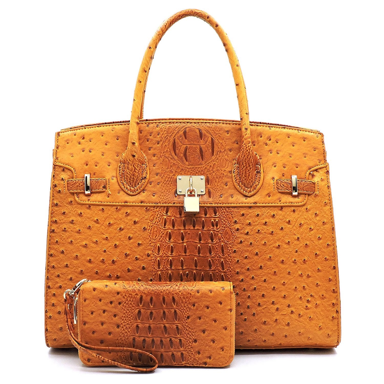 Ostrich Croc Padlock 2-in-1 Satchel FW-OS1096W > Satchel > Mezon