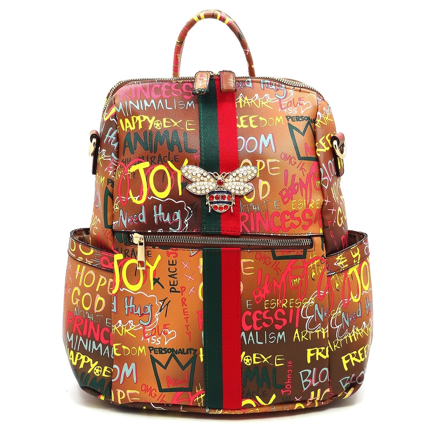 BEE STRIP ACCENT Monogram Fashion Backpack > Shoulder Bags