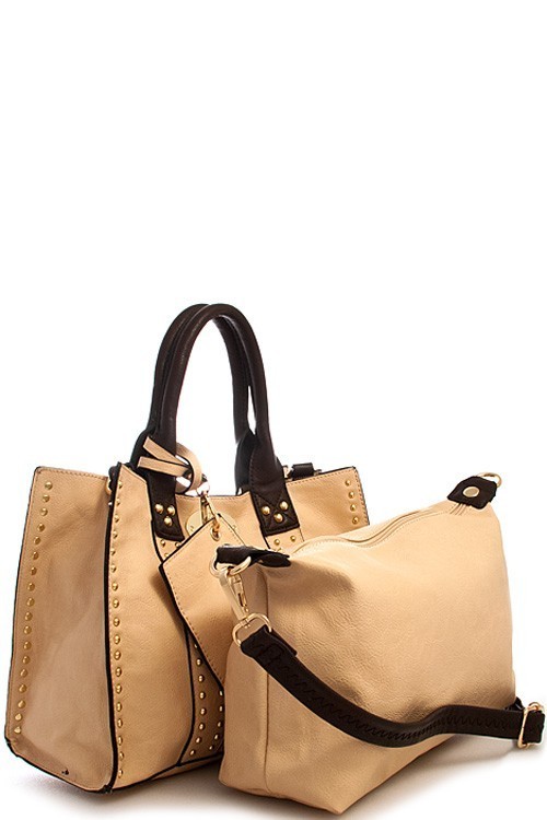 60345B Turn-Lock Studded Leather Like Bag In Bag Tote > Shoulder Bags,  Backpack > Mezon Handbags