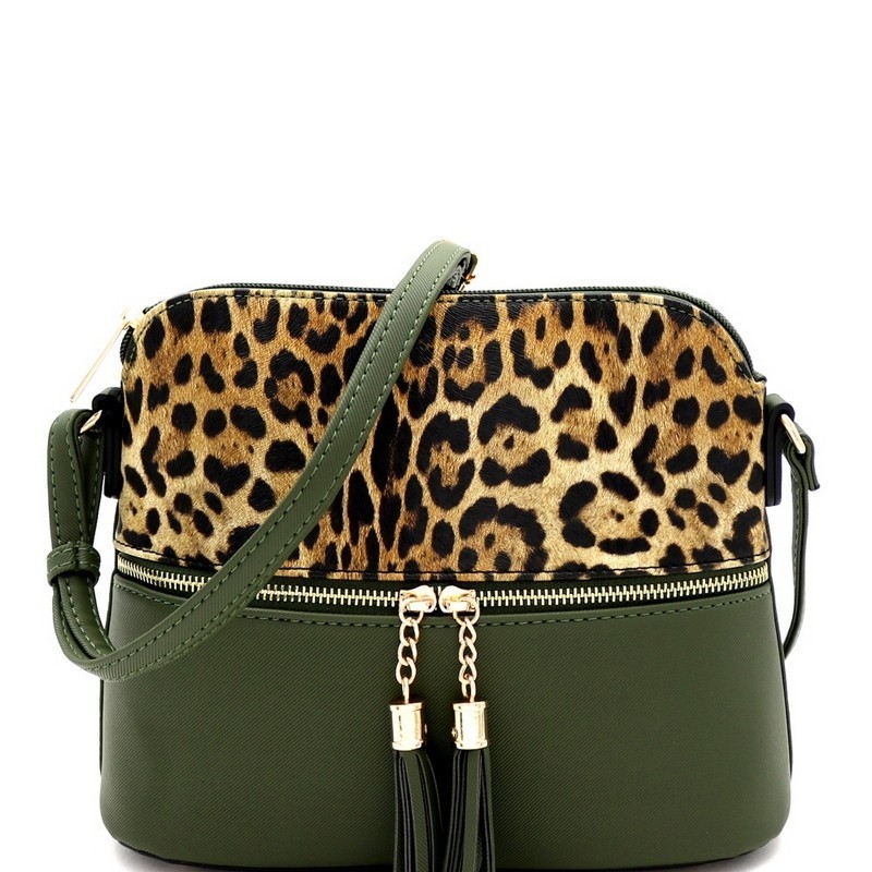 Fold-Over Tassel Accent Leopard Print Clutch Shoulder Bag MH-LE048 > Animal  Print > Mezon Handbags