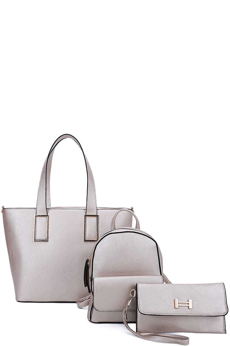 3 IN 1 TRENDY SMOOTH LEATHER DESIGN TOTE BAG SET JY-LF-2073-T3 > Wallets >  Mezon Handbags