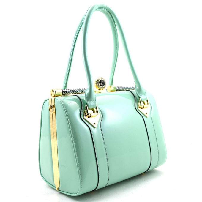 LOL012-LP Jewel-Top Patent Medium Frame Chic Satchel > Boutique Handbags >  Mezon Handbags