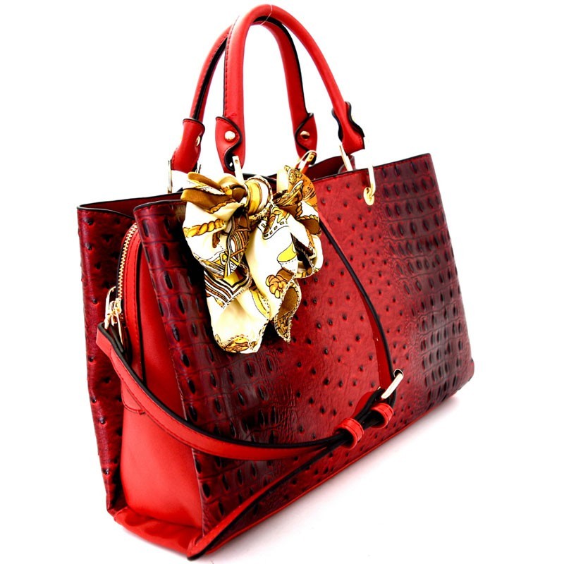 Ostrich Scarfed Top Handle 2-in-1 Satchel > Satchel > Mezon Handbags