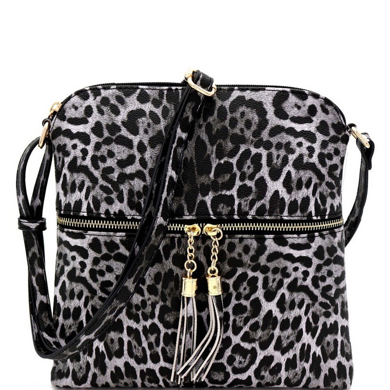 Fold-Over Tassel Accent Leopard Print Clutch Shoulder Bag MH-LE048 > Animal  Print > Mezon Handbags