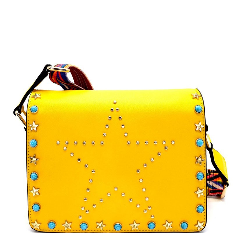 SD6079-LP Studded Star Accent Shoulder Bag with Tribal Aztec Strap >  Messenger Bags ,Cross Body > Mezon Handbags