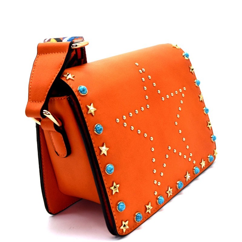 SD6079-LP Studded Star Accent Shoulder Bag with Tribal Aztec Strap >  Messenger Bags ,Cross Body > Mezon Handbags