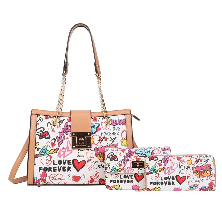 Graffiti Print 3-Pieces Set Dome Satchel > Graffiti Handbag > Mezon Handbags