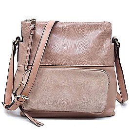 Real Suede Front Pocket Python Crossbody Bag