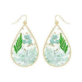 NATURAL STYLISH RESIN DRIED FLOWER TEARDROP EARRINGS