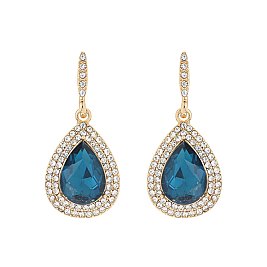 FASHIONABLE HALO TEARDROP GLASS W/ STONE POST EARRING SLEQ634