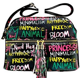 GRAFFITI MID ZIP TASSEL CROSSBODY BAG