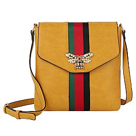 Queen Bee Stripe Flapover Crossbody Bag