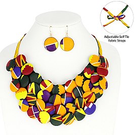 AFRICAN PRINT FABRIC BUTTON NECKLACE AND EARRINGS SET