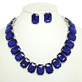 SPARKLY Crystal Octagon Cut Collar Necklace Set