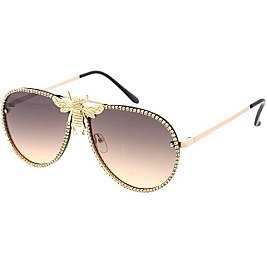 Rhinestones Aviator Bee Accent Gradient Sunglasses