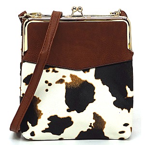 Leather Kiss Lock Crossbody Bag