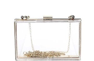 CLEAR ACRYLIC BOX CLUTCH WITH CHAIN > Boutique Handbags > Mezon