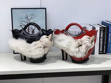 High Heel Shoe Croc Handbag with Fox Figure