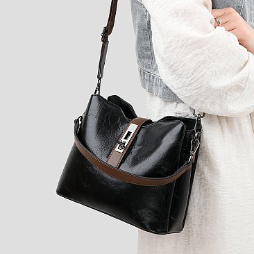 Flap Accented Bucket Hobo Bag