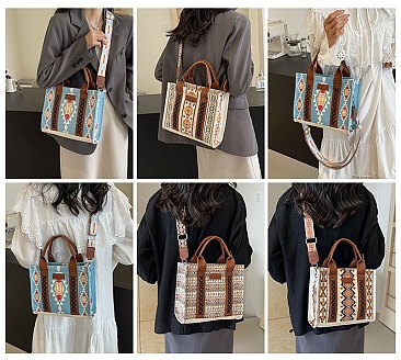 Aztec Print Canvas Tote With Guitar Strap