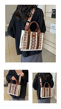 Aztec Print Canvas Tote With Guitar Strap