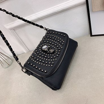 Skeleton Flap Top Studded Crossbody / Shoulder Bag