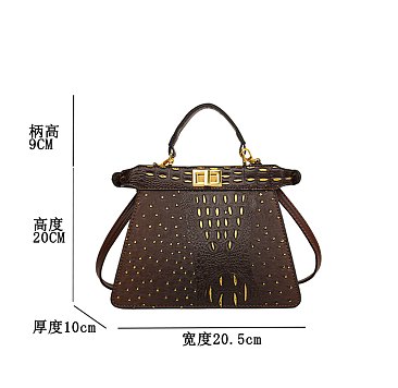 Two Tone Croc Twist Lock Satchel / Crossbody Bag