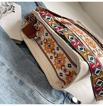 Aztec Print Canvas Tote With Guitar Strap